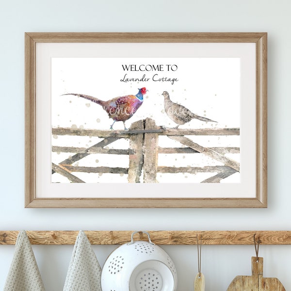 personalised home sign print, housewarming gift,  country home decor, new home print, pheasant painting wall art, new home gift, first home