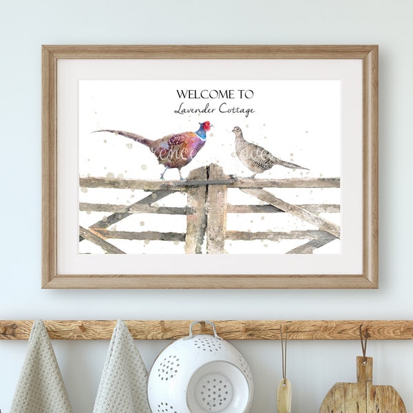 Personalised mr & mrs print, watercolour pheasant painting, country farm wedding, gamekeeper, for wife, game bird wall art, gift for husband