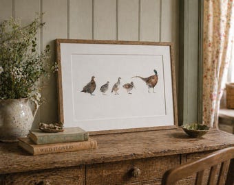 Watercolour Game Bird Print, Pheasant Wall Art, British Wildlife Painting, Country Home Decor, Bird Lover Gift, Rustic Wall Art