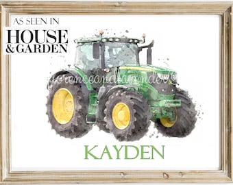 PERSONALISED TRACTOR PRINT, John Deere tractor print, tractor nursery bedroom decor, farm nursery, tractor nursery wall art, toddler bedroom