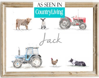 Personalised Farm Animal Nursery Print, Baby Name Wall Art, Farm Nursery Decor, Kids Room Wall Art, Custom Baby Gift, Animal Wall Print