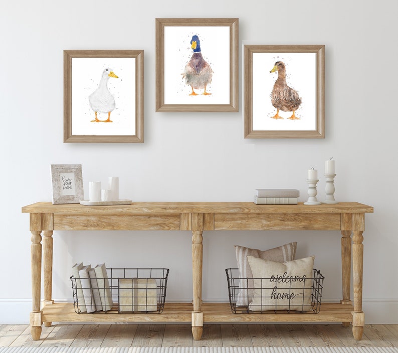 watercolour duck prints, duck painting, duck gifts, set of duck prints, duck wall art, country home decor, wildlife animal prints, duck art image 1