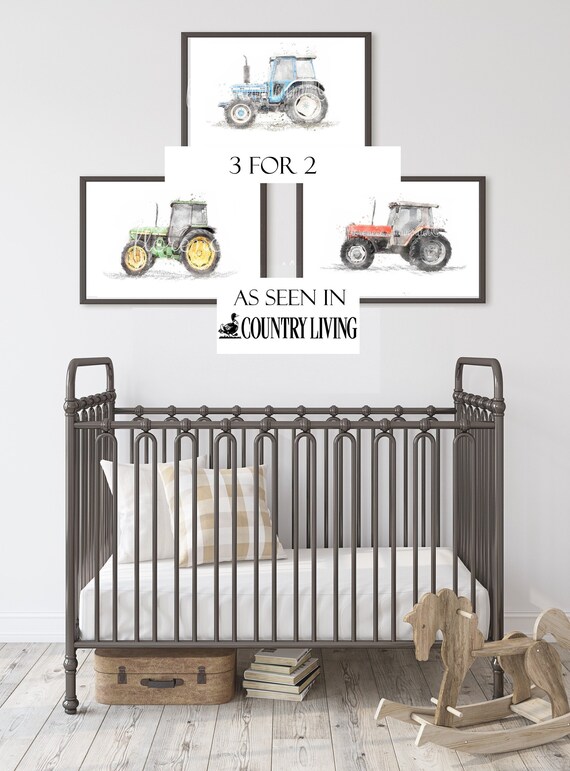 vintage tractor prints, tractor wall art, set of tractor prints, john deere, massey ferguson, ford, tractor nursery room decor, toddler room