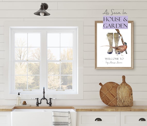 personalised home sign print, welly boot print, custom house print, housewarming gift, country home farm horse print, shooting, new home