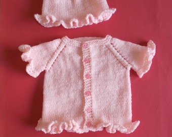 Ruffled Rosie Baby Set - Cardigan, Hat, Booties & Mittens - Knitting Pattern