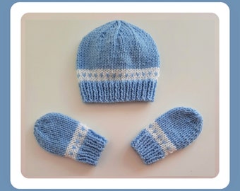 Sweet Heart Baby Hat and Mittens Set - Knitting Pattern