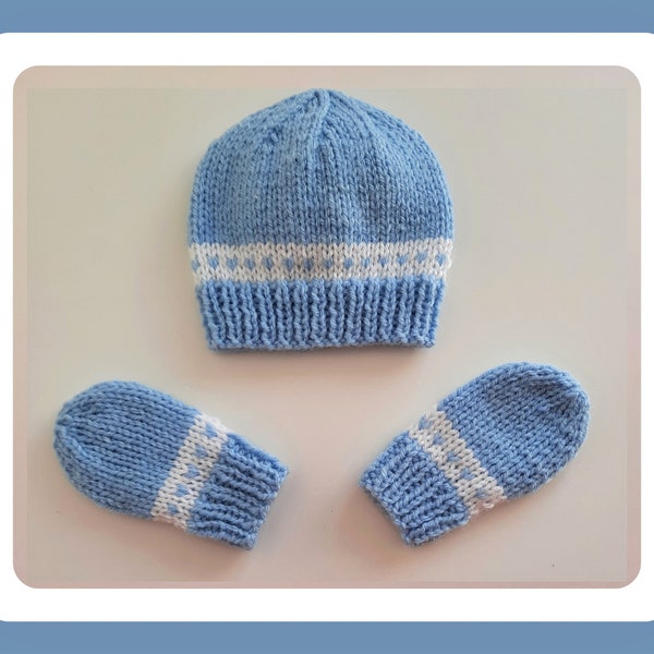 Sweet Heart Baby Hat and Mittens Set - Knitting Pattern