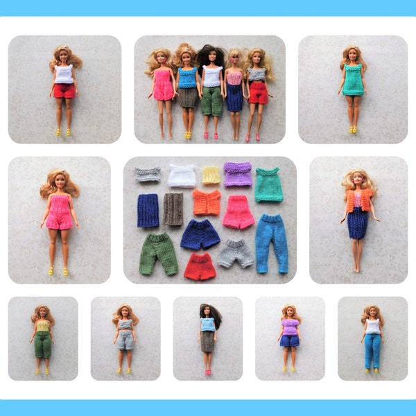 Fashion Doll Clothes ~ Tops, Skirts, Shorts, Playsuit & Trousers - Knitting Pattern