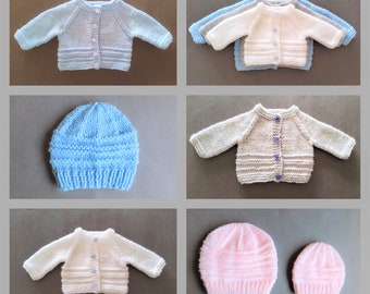 Cacey Premature Baby Cardigan and Hat - Knitting Pattern