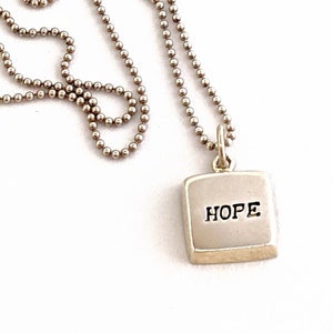 Gift of Encouragement Positivity Necklace, Positive Affirmations Hope Necklace, Solid Sterling Silver Square Pendant Necklace