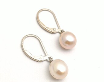 925 Sterling Silver Pearl Gemstone Drop Earrings, Vintage Dangling Pearl Earrings, Gift For Her