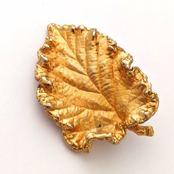 Gold Ruffled Leaf Brooch, Crumpled Leaf Gold Brooch, Signed Napier Costume Jewelry