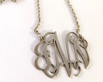 Vintage Ladies Script Pendant, Sterling Silver Cute Vintage Necklaces, Old World Filagree Letter Necklaces