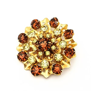 Vintage Brown Rhinestone Brooch, Orange Rhinestone Pin Brooch, Vintage 1950s Orange Costume Jewelry