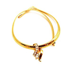 Vintage Thick Wide Gold Tone Omega Chain Necklace, Rhinestone Crystal Slide Pendant Necklace, Vintage Premier Jewelry
