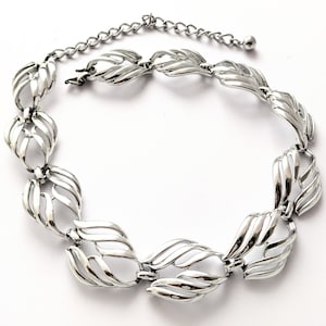 Vintage Coro Silver Leaf Choker Necklace, Vintage Cut Out Silver Tone Choker, 1950s Coro Costume Jewelry