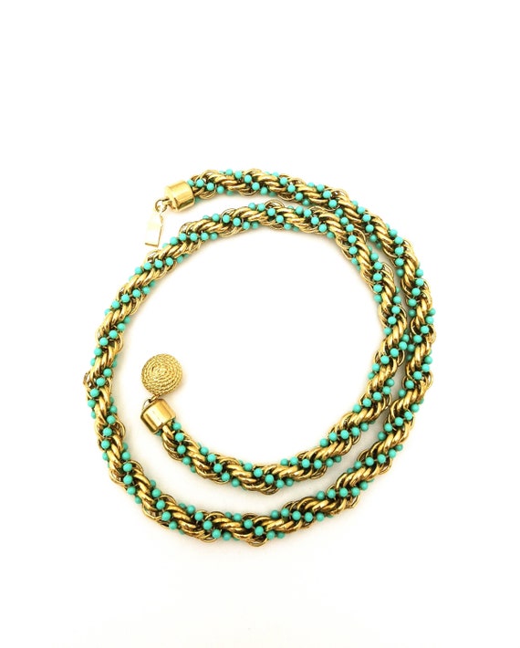 Vintage Avon Gold And Blue Woven Bead Necklace, Vi