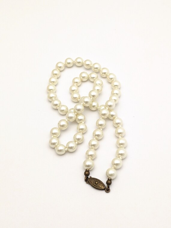 Vintage Faux Glass Pearls With Brass Clasp, Vinta… - image 3