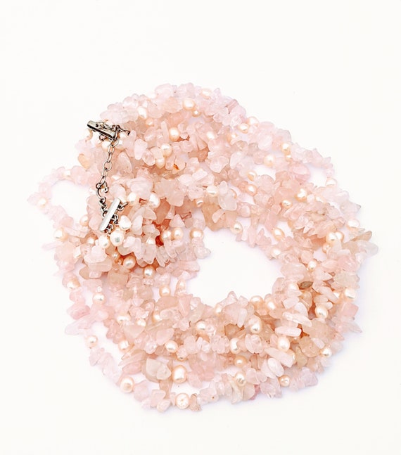 Rose Quartz Multi Strand Beaded Necklace, Vintage… - image 6