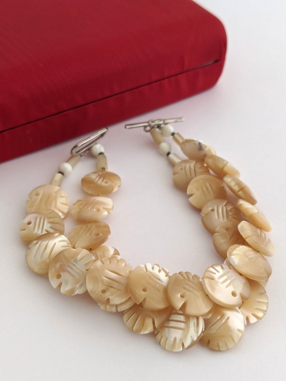 Ladies Carved Shell Vintage Bracelet, Summer Them… - image 1