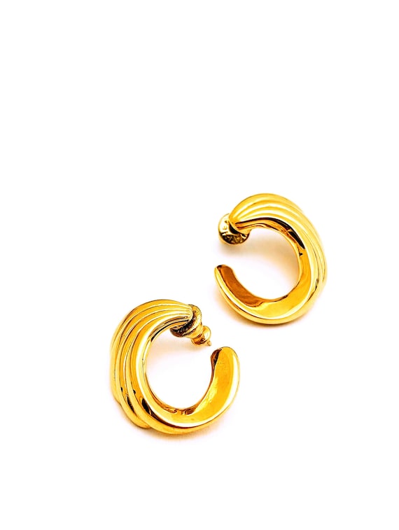 Vintage Monet Gold Tone Swirl Hoop Earrings, Vinta
