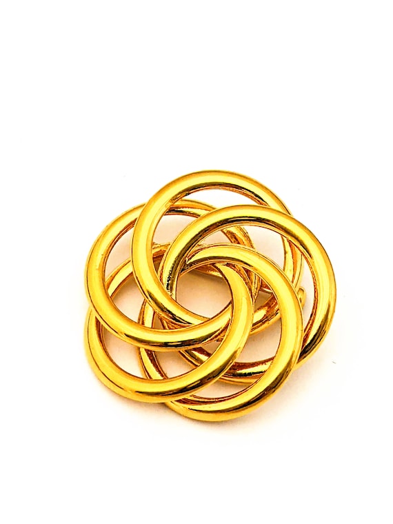 Napier Gold Tone Interlocking Circle Brooch, Vinta