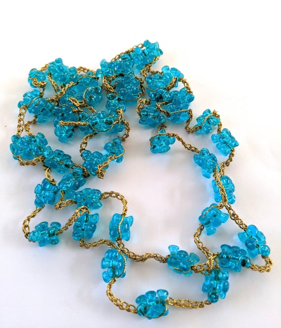 1970s Plastic Stacked Irregular Shape Blue Bead Ne