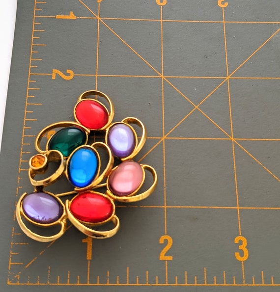Vintage Jelly Belly Brooch, Colorful Glass Stone … - image 6