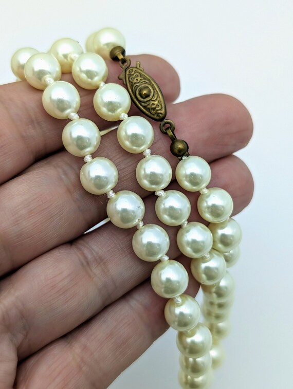 Vintage Faux Glass Pearls With Brass Clasp, Vinta… - image 5