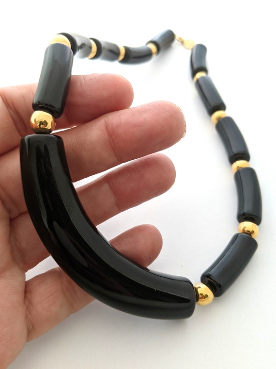Signed Napier Black And Gold Bead Necklace, Short… - image 6