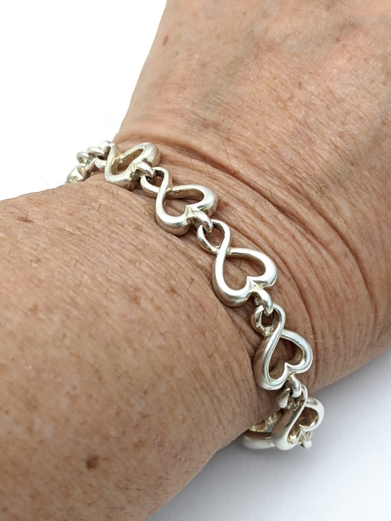925 Solid Sterling Silver Heart Link Bracelet, Si… - image 2