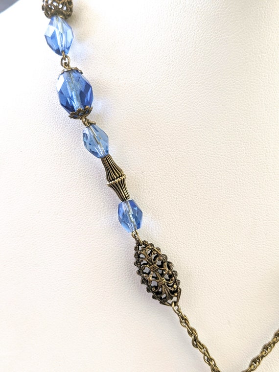 Vintage Blue Glass Bead Necklace, Vintage Glass B… - image 9