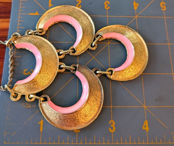 Vintage 60s Large Gold Filled Pink Enamel Pendant… - image 9