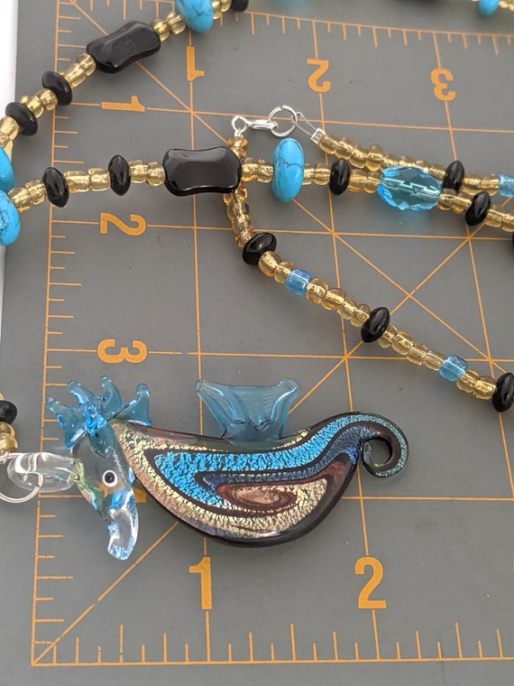 Art Glass Seahorse Pendant Necklace, Hand Blown G… - image 7