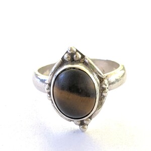 Vintage Sterling Silver Tigers Eye Ring, Boho Style Gemstone Ring, Tigers Eye Jewelry