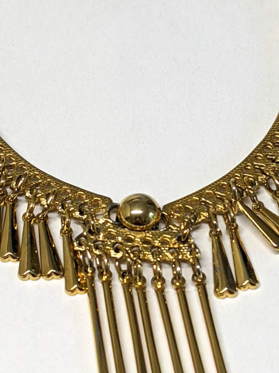 Vintage Gold Tone Fringe Choker Necklace, 1960s G… - image 6