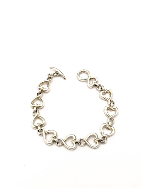 925 Solid Sterling Silver Heart Link Bracelet, Si… - image 1
