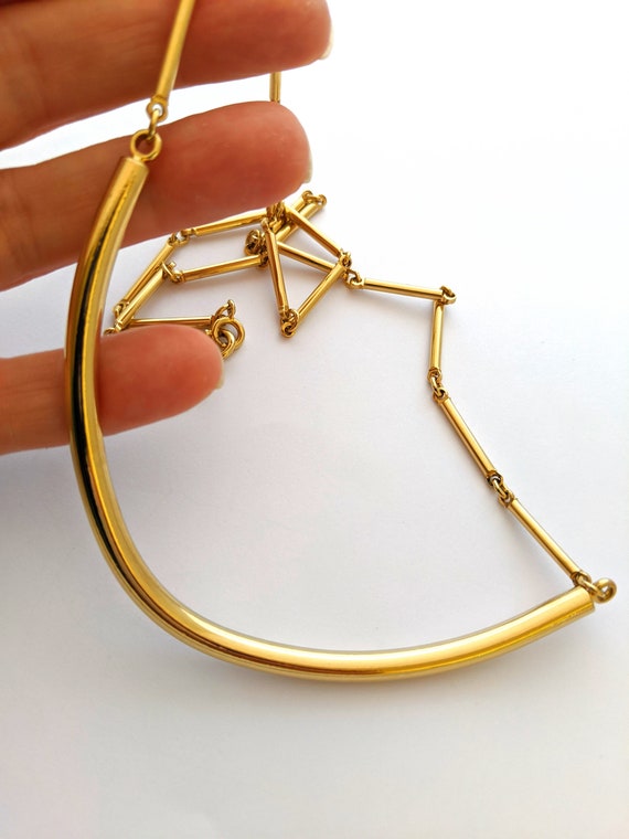 Signed Sarah Coventry Gold Tone Necklace, Minimal… - image 3