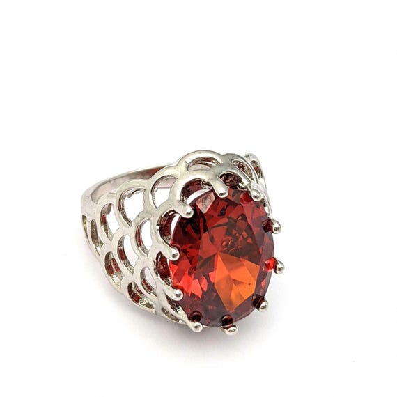 Large Red Stone Ring, Big Red Glass Stone Ring,  … - image 2