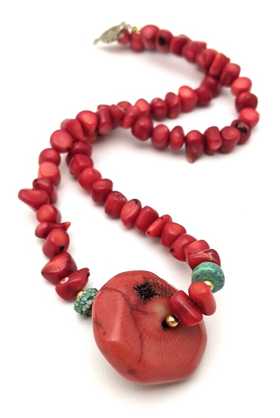 Vintage Red Coral And Turquoise Beaded Necklace, … - image 2