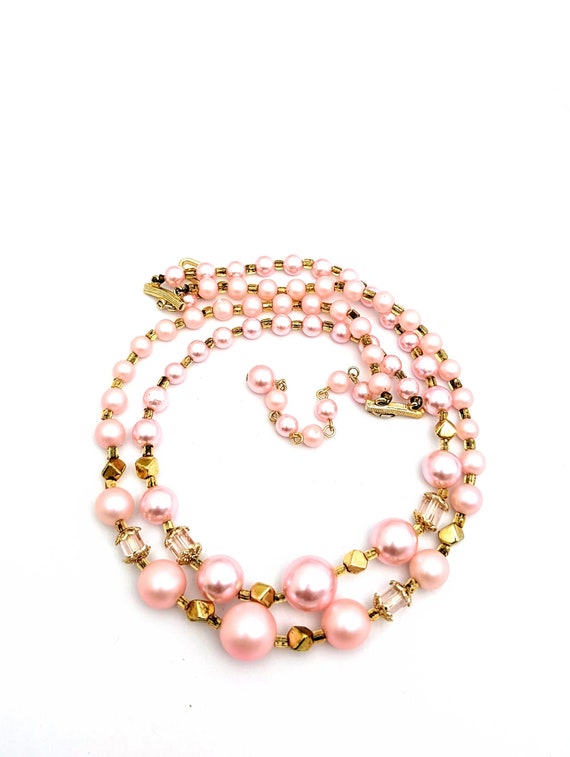 Vintage Double Strand Pink Bead Necklace, 1950s Pi