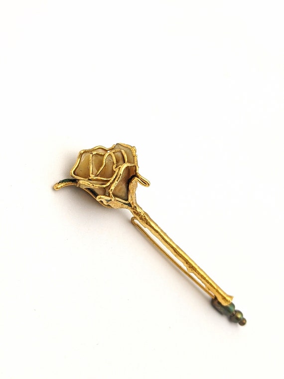Vintage Gold Tone Rose Stick Pin, Preserved Rose G