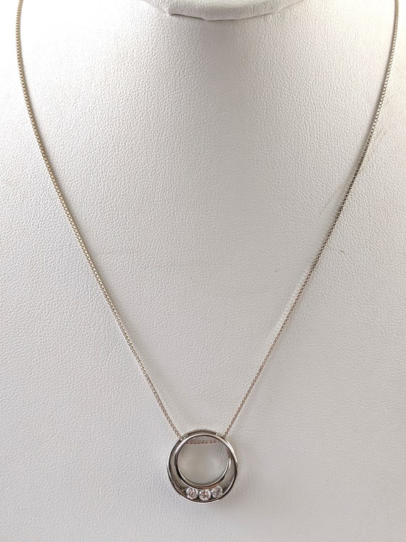 925 Sterling Silver CZ Circle Pendant Necklace, V… - image 2