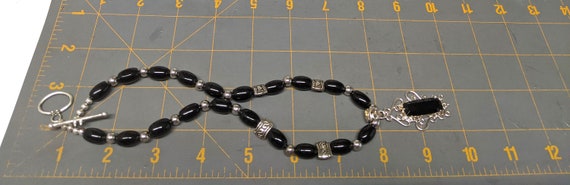 Sterling Silver Onyx Bead Pendant Choker Necklace… - image 10