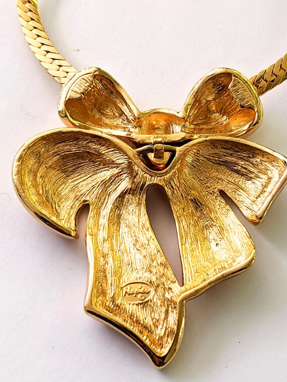 Signed Napier Gold Tone Enamel Bow Pendant Neckla… - image 5