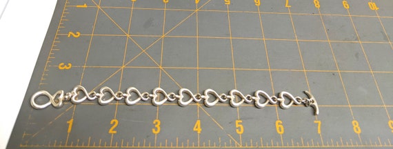 925 Solid Sterling Silver Heart Link Bracelet, Si… - image 10