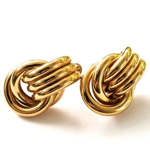 SUPERB Vintage Napier Chain Knot Earrings 1980s 1990s Runway Couture Gold Interlocking Designer Statement Costume Jewelry