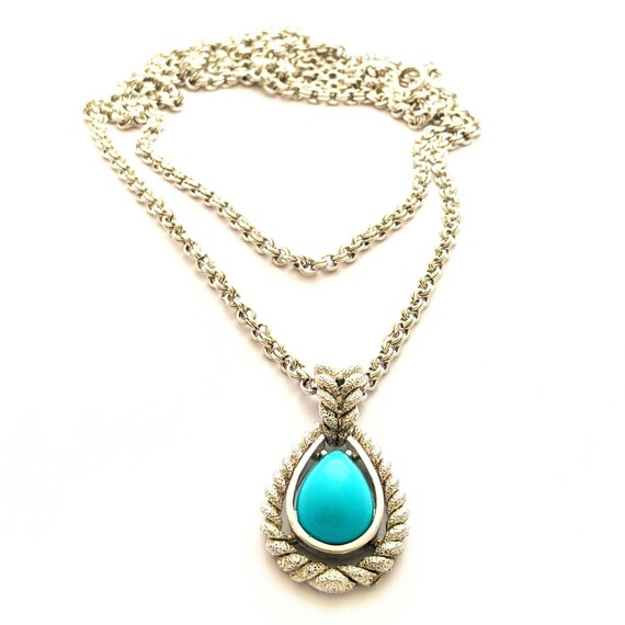 Vintage Avon Faux Blue Turquoise Pendant Necklace, Vintage Blue