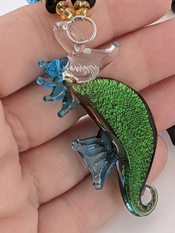 Art Glass Seahorse Pendant Necklace, Hand Blown G… - image 4