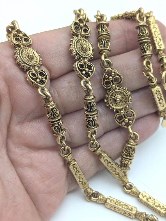 Long Rectangular Link Gold Tone Necklace, Brass M… - image 3